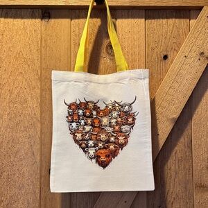 Heart of Cows Canvas Tote Bag with Yellow Handle